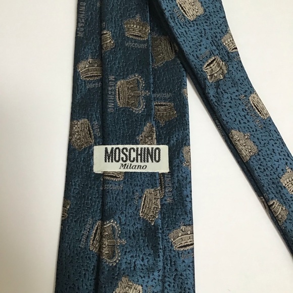 Moschino Tie Crowns 100% Silk Aqua Baron Viscount Marquess Duke Earl Vintage - Picture 2 of 15